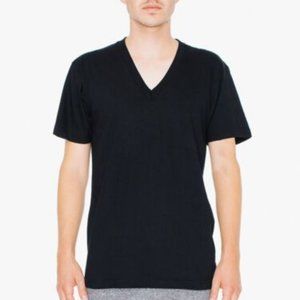 NWT AMERICAN APPAREL FINE JERSEY V-NECK T-SHIRT BLACK XXS